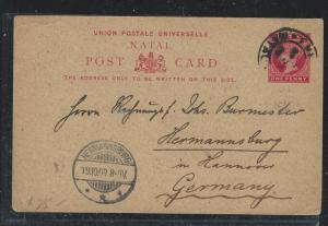 NATAL  (P1101B)  1903  QV 1D PSC TO GERMANY WITH MSG