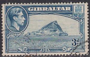 Gibraltar 1938 - 51 KGV1 3d Blue Europa Point SG 125 ( G1201 )