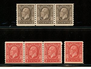 Canada #206 (3), #207 (4) (C637) Coils, Perf 8 1/2, King George V, MNH,CV$227.50