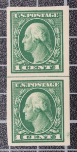 Scott 408 - 1 Cent Washington - MNH - Imperforate Pair - SCV - $4.20