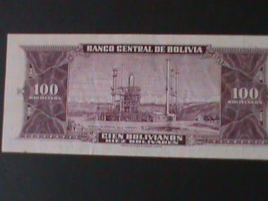 ​BOLIVIA-1945-CENTRAL BANK $100 BOLIVIANOS.UNCIRULATED NOTE-VF-79 YEARS OLD