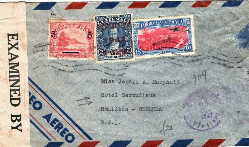 GUATEMALA WW2 Cover Bermuda CENSOR Hamilton HOTEL BERMUDIANA 1942{samwells}LS169