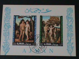 ​AJMAN-1971- FAMOUS NUDE  PAINTING-ADAM & EWA-BY HUGO-CTO-S/S--FANCY CANCEL-VF