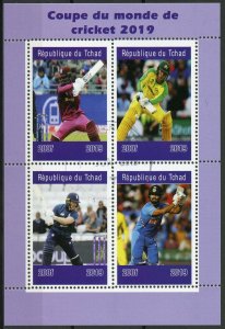 Chad 2019 CTO Cricket World Cup 2019 England & Wales 4v M/S Sports Stamps 