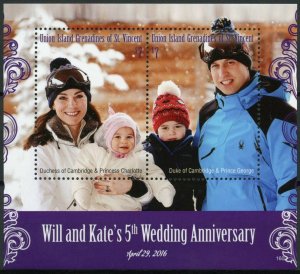 Union Island Gren St Vincent 2016 MNH William & Kate 5th Wedding 2v S/S Stamps 