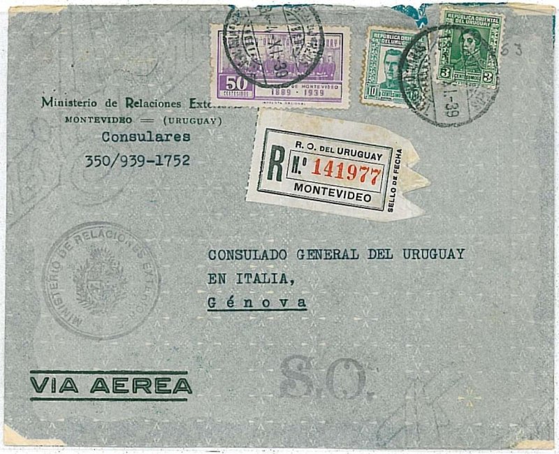 13297 - URUGUAY - POSTAL HISTORY: AIRMAIL COVER to ITALY