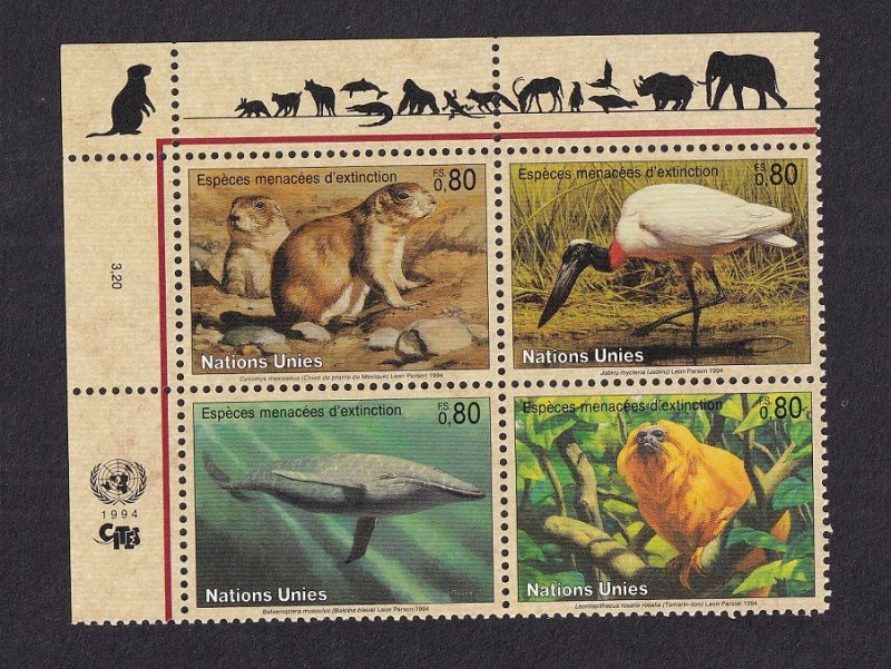 United Nations Geneva  #246-249a  MNH  1994  block of 4 endangered species