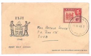 FIJI KGVI First Day Cover Suva Scarce 8d Illustrated FDC 1948 {samwells}Y187