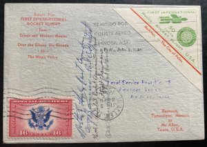 1936 Reynosa Tamps Mexico First Rocket Flight Mail cover To McAllen USA Signed C