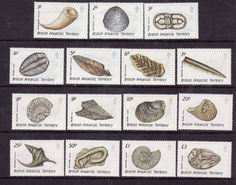 British Antarctic Territory-Sc#153-67- id8-unused NH set-Fossils-1990-