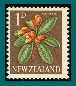 New Zealand 1963 Karaka Flower, 1d coil, MNH  #334c,SG782b