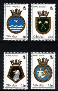 GIBRALTAR 1991 Royal Navy Ship Crests; Scott 587-90; MNH