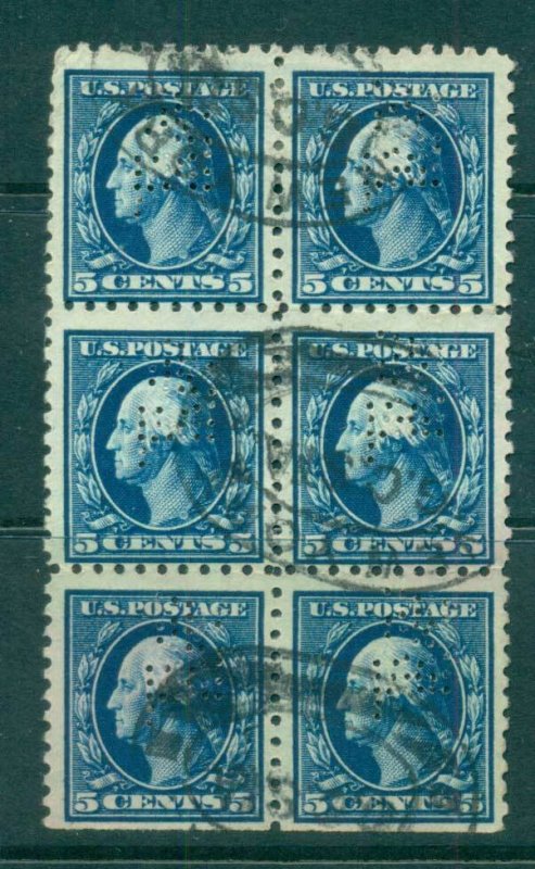 USA 1913-15 Sc#428 5c blue Washington Perf 10 Wmk S/L Perfin Blk 6 FU lot69013