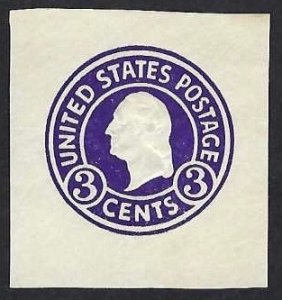 United States #U436 3¢ Washington. Dark violet on white. Cut square. Unused.