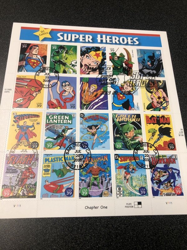 US 4084 DC Comic Super Heroes Souvenir Page Of 20 Stamps First Day Of Issue 2006