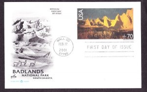 UXC28 Badlands postal card Unaddressed ArtCraft FDC