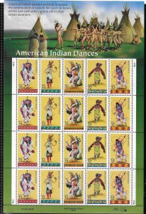 US #3076A 1996 AMERICAN INDIAN DANCES- PANE OF 20 32C STAMPS - MINT NEVER HINGED