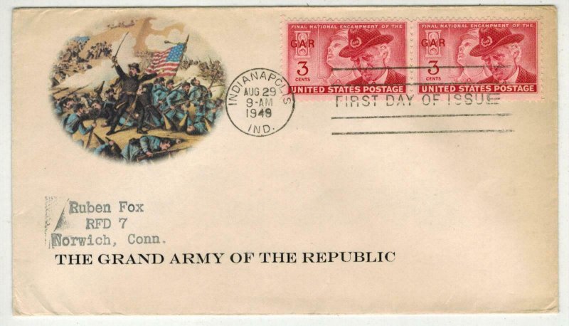 1949 Civil War LAST ENCAMPMENT G.A.R. FDC Indiana 985 Unknown Addon Battle Scene