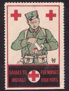 NORWAY: RED CROSS label, 1914, depicts soldier, NG, scarce & classic Poster Stp!