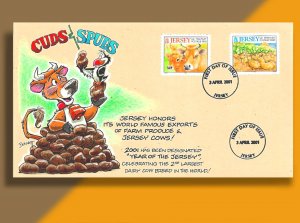 Cuds & Spuds: Happy Cow and Potato Pile Convene on Handcolored 2001Jersey FDC