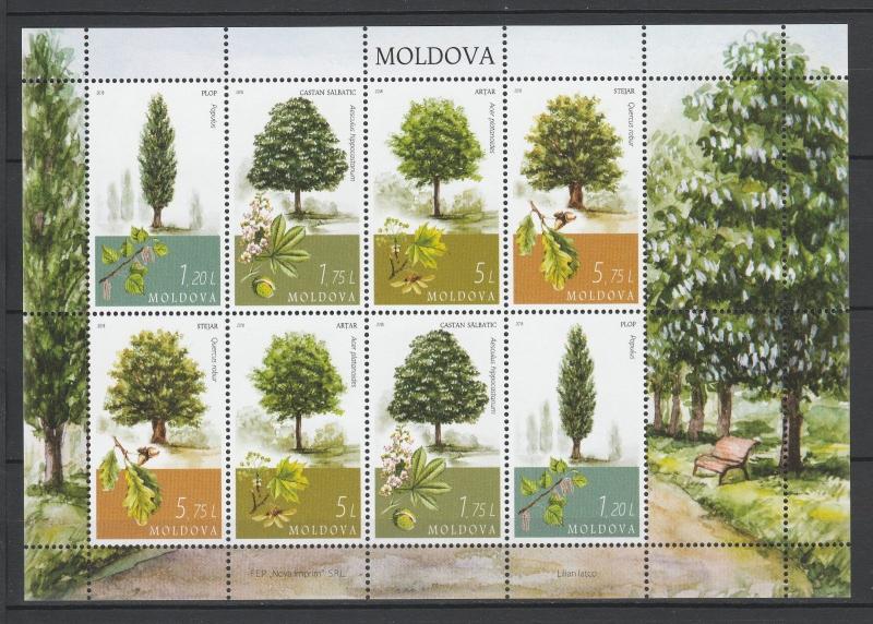 Moldova 2018 Nature, Trees 8 MNH stamps sheet