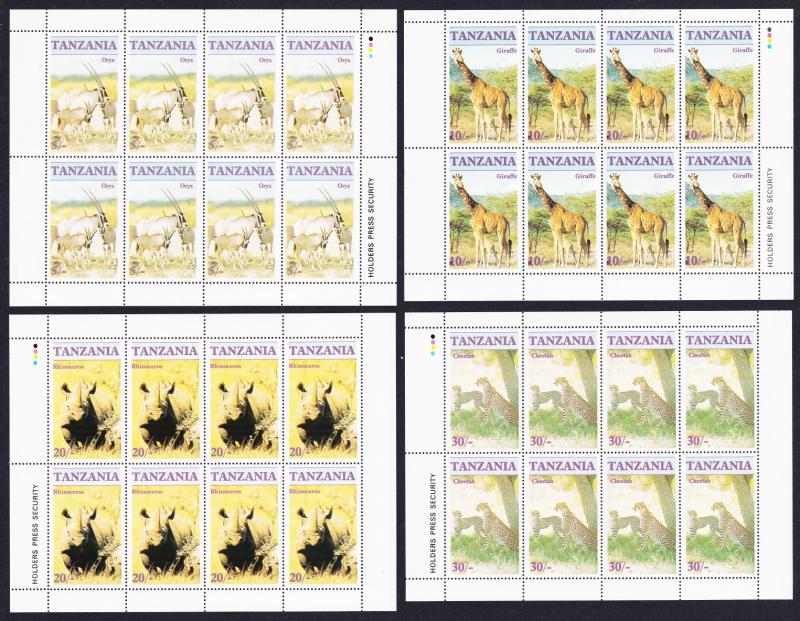 Tanzania Oryx Giraffe Rhinoceros Cheetah 4v Sheetlets of 8 sets SG#479-482