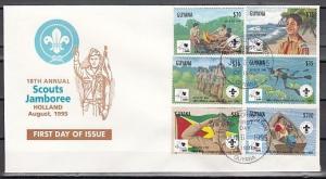 Guyana, Scott cat. 2962-2967. 18th World Scout Jamboree issue. First day cancel.