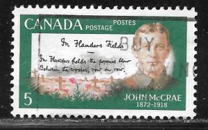 Canada 487: 5c John McCrae, battlefield and first lines of poem, used, F-VF