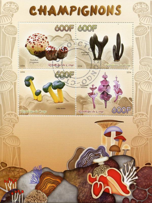 Congo 2014 CTO Mushrooms 4v M/S Champignons Fungi Nature Stamps