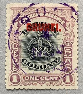 Brunei 1906 1c Labuan Crown, used, with nice cds.  Scott 1, CV $65.00. SG 11