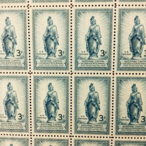 989   Freedom Statue, Capitol Dome  MNH 3¢ sheet of 50  Issued in 1950