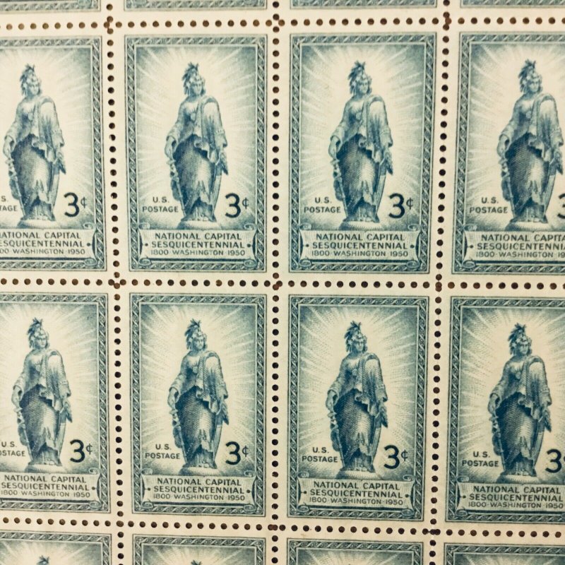 989   Freedom Statue, Capitol Dome  MNH 3¢ sheet of 50  Issued in 1950