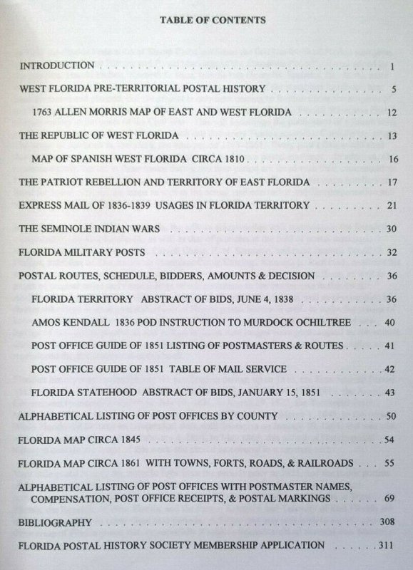 FLORIDA STAMPLESS POSTAL HISTORY 1763-1861 United States Post Offices Postmarks