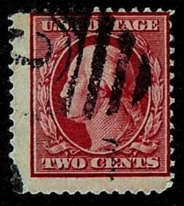 US Scott 375 2c Washington USED NH Wmk 190 P12 Carmine Shoe Cancel 1908