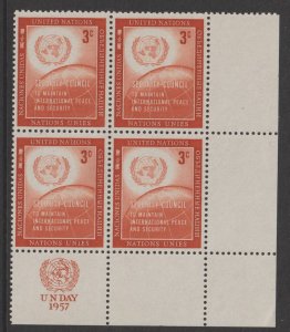 United Nations Scott# 55-56 1957 MNH Corner Blocks of 4