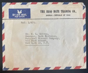 1940s Basrah Iraq Date Trading Co Airmail cover To New York Usa