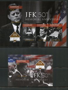 CLOSE-OUT SPECIAL CANOUAN JOHN KENNEDY 50th MEMORIAL SHEET & S/S MINT NH