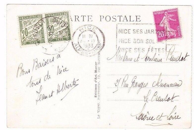 France 1933 Nice Le Creusot Chiffre Taxe à percevoir POSTAGE DUE Postcard Saône