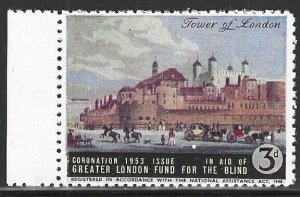 Tower of London, Queen Elizabeth II Coronation, 1953, Great Britain Poster Stamp
