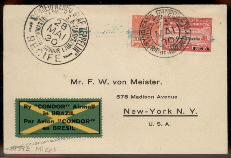 Brazil 1930 Graf Zeppelin Si59E Pan America Flight Cover 90746