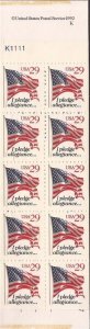 US Stamp - 1992 29c Flag, Pledge Allegiance - 10 Stamp Booklet - Scott #BK198