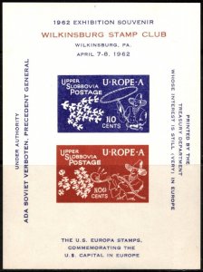 1962 US Poster Stamp Wilkinsburg Stamp Show Souvenir Sheet April 7-8, 1962 MNH