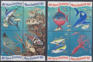 NEW ZEALAND Sc # 1542,46a MNH CPL BLOCKS of EA ALL DIFF MARINE LIFE