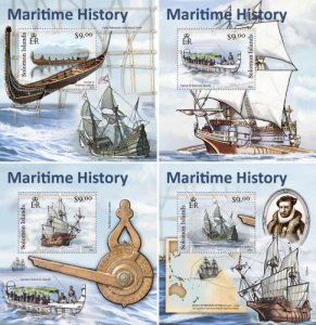 Solomon Islands - 2012 Maritime History - 4 Stamp Souvenir Sheets - SLM12117dlx