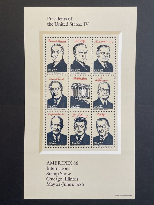 Ameripex '86 President Souvenir Sheets Sc# 2216-2219, FV $7.98