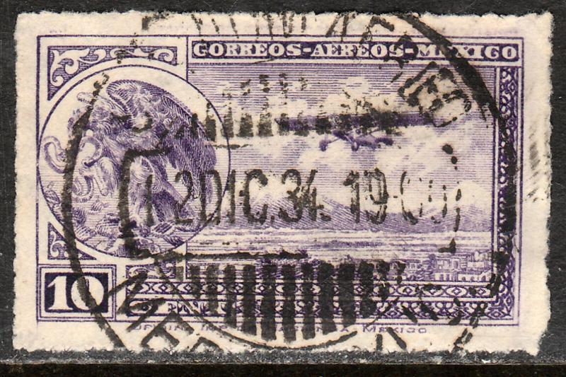 MEXICO C21, 10c COAT OF ARMS AND AIRPLANE. USED. F-VF. (100)