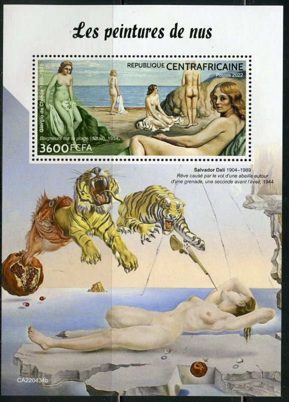 CENTRAL AFRICA 2022 NUDE PAINTINGS SOUVENIR SHEET MINT NEVER HINGED