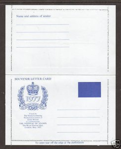 Great Britain unused 1977 Souvenir Letter Card