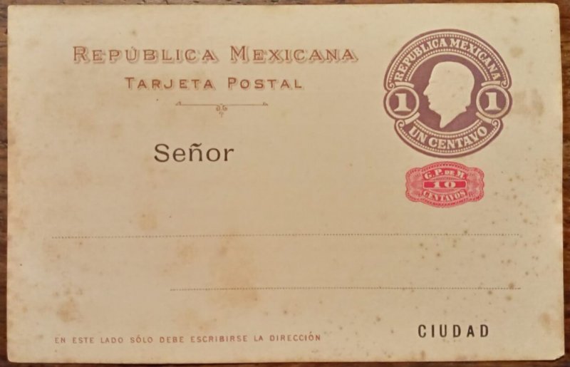 Mexico postal stationery postcard cover unused D.F. 1c + 10c Barrell M Hidalgo