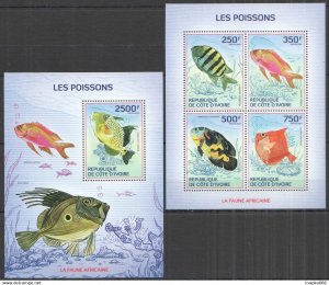 IC10 2014 IVORY COAST AFRICAN FAUNA FISHES MARINE LIFE #1509-2+BL189 MNH